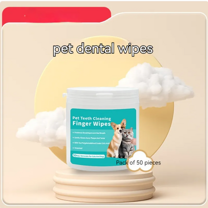 Pet dental cleaning finger wipes, pack of 50 pieces with cat and dog