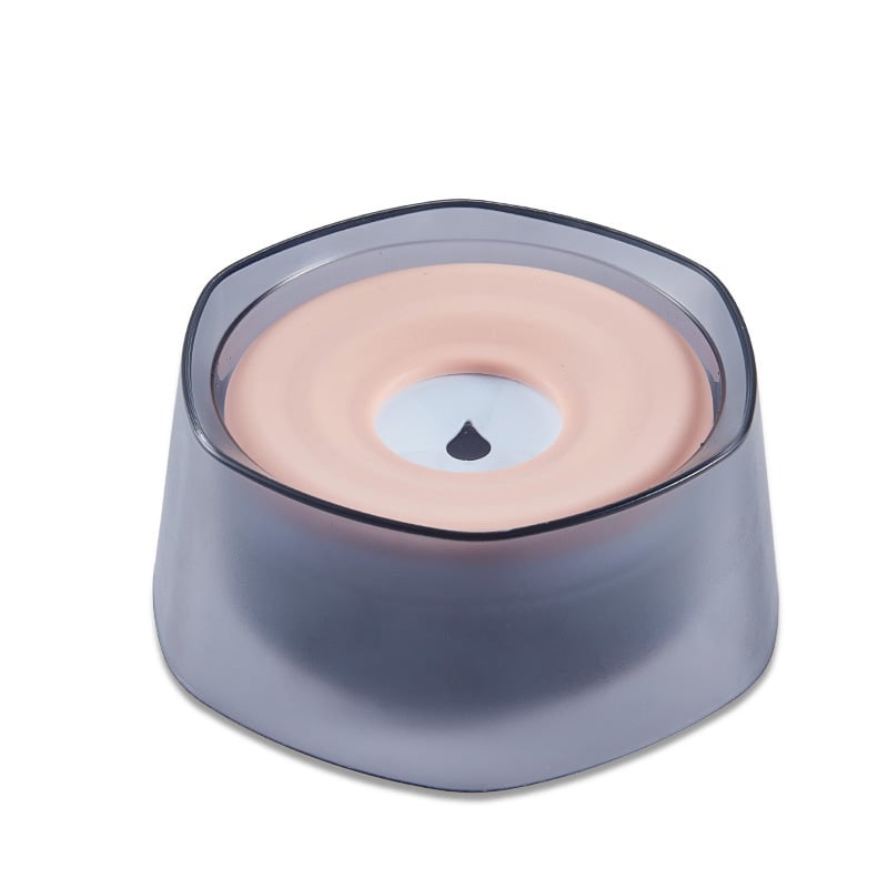 Splash-proof pet drinking bowl with pink water insert and dark gray base