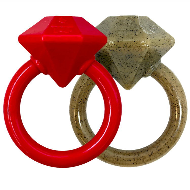 Red diamond-shaped nylon teething ring with circular loop