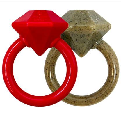 Red diamond-shaped nylon teething ring with circular loop