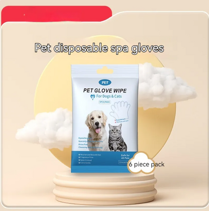 Pet disposable spa glove wipes, 6-piece pack with white gloves for dogs and cats