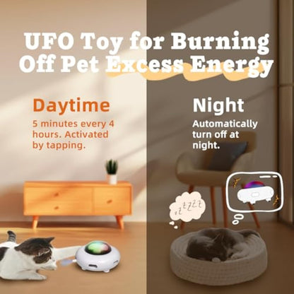 Automatic LED cat UFO toy, white base with multicolor light dome