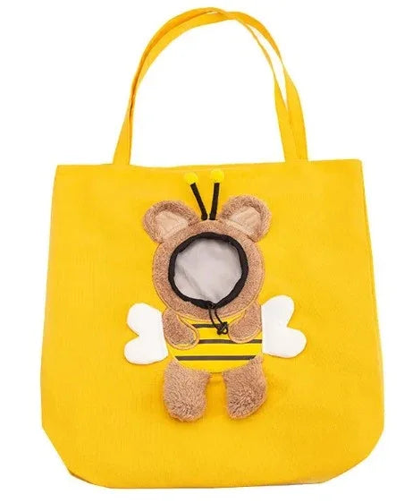 Yellow tote bag with cute bee plush design, perfect for pet owners and pet supplies