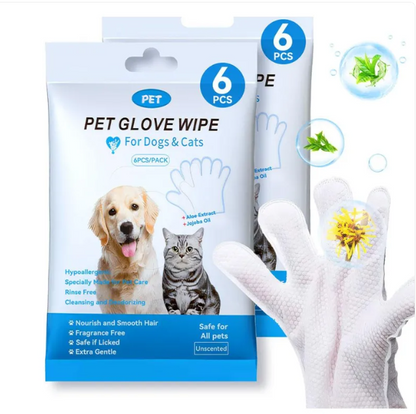 Pet glove wipe pack, 6 pcs with white cleaning glove mitt