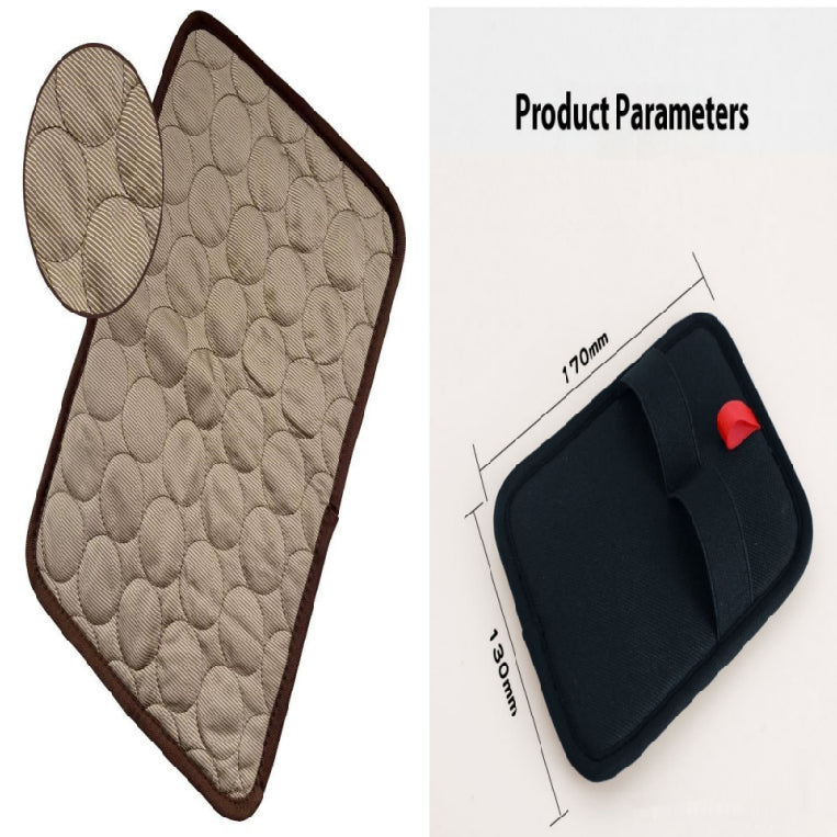 Dark brown and beige pet cooling mat with honeycomb-style fabric surface