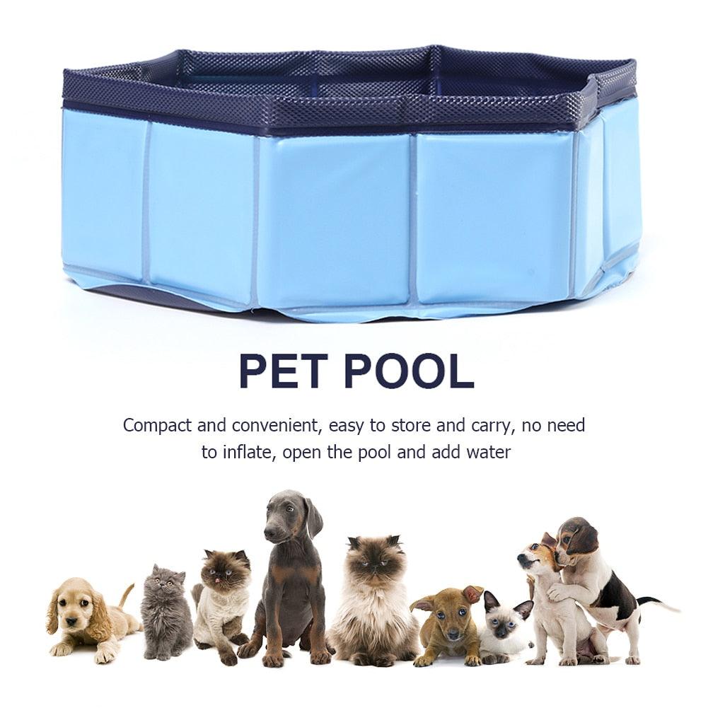 Blue foldable PVC pet swimming pool, open top with dark blue mesh inner wall
