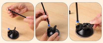 Cat teaser wand suction base with stick holder and attachment parts