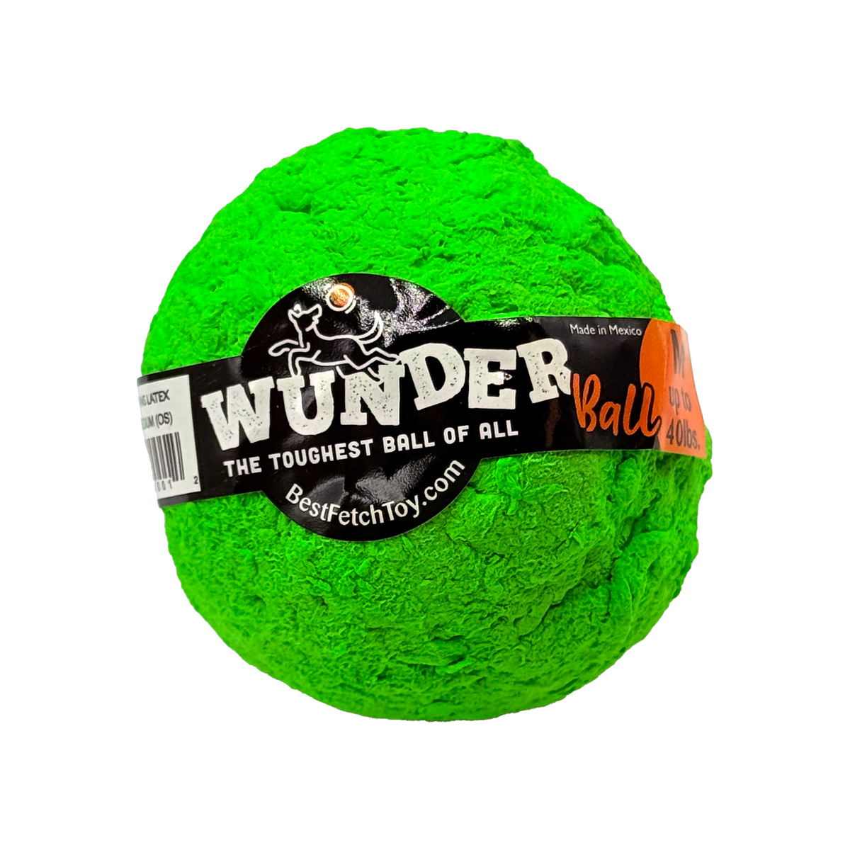 Green WUNDERball fetch toy ball with black logo band and text label