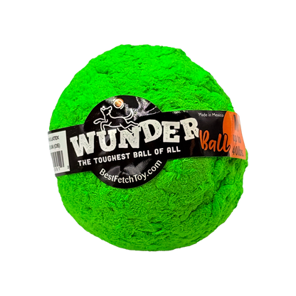 Green WUNDERball fetch toy ball with black logo band and text label