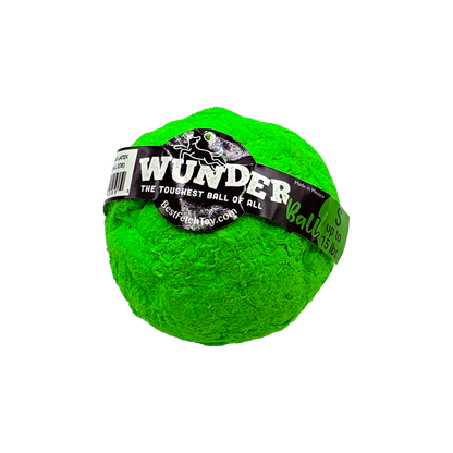 Green WUNDERball fetch toy ball with black logo band and visible barcode