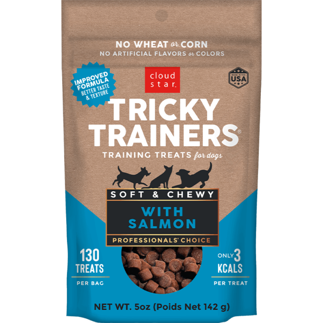 Cloud Star Tricky Trainers soft chewy salmon dog training treats, no wheat or corn, 130 treats per bag