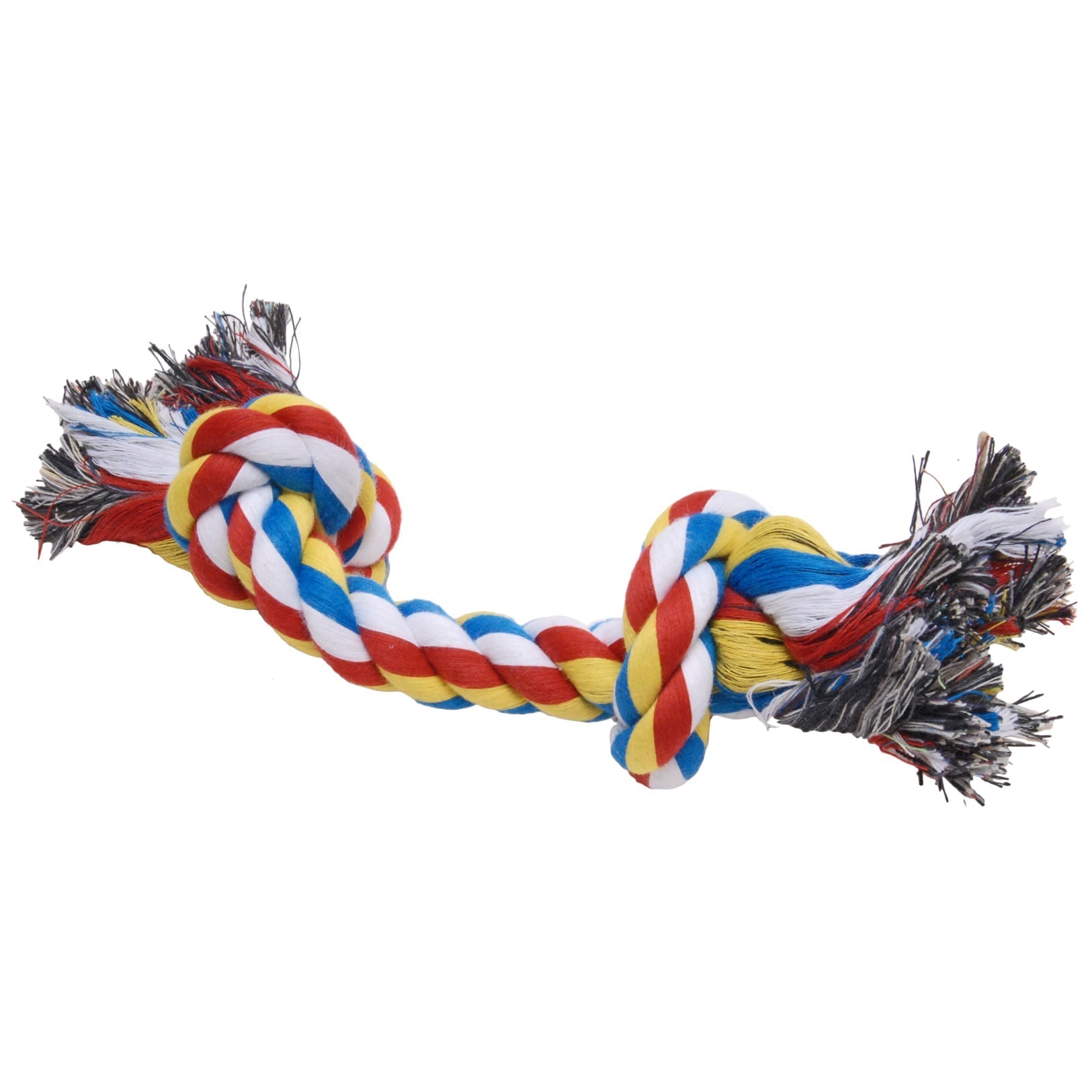 Braided rope dog tug toy with multicolor twist rope and fringed ends
