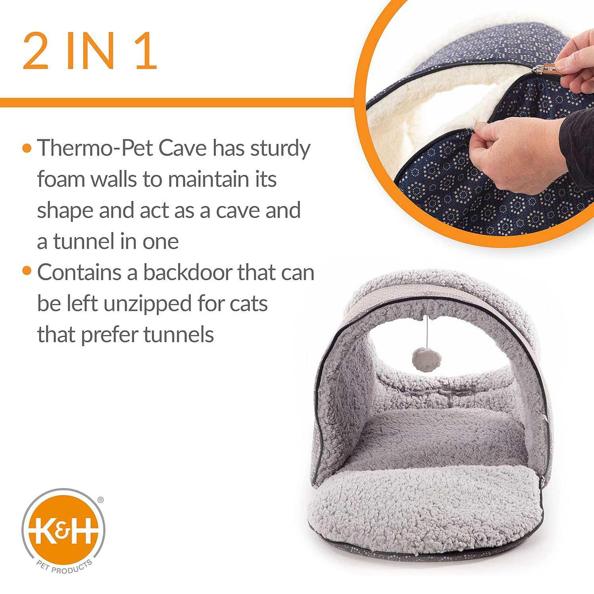 Jeffers Thermo-Pet Cave heated cat bed showing its dual cave and tunnel design.