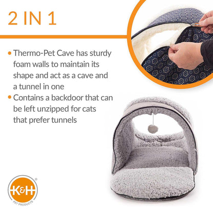 Jeffers Thermo-Pet Cave heated cat bed showing its dual cave and tunnel design.
