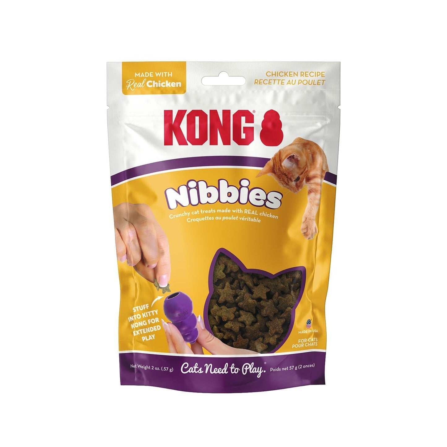 KONG Nibbies cat treats bag, chicken recipe, 2 oz, resealable pouch