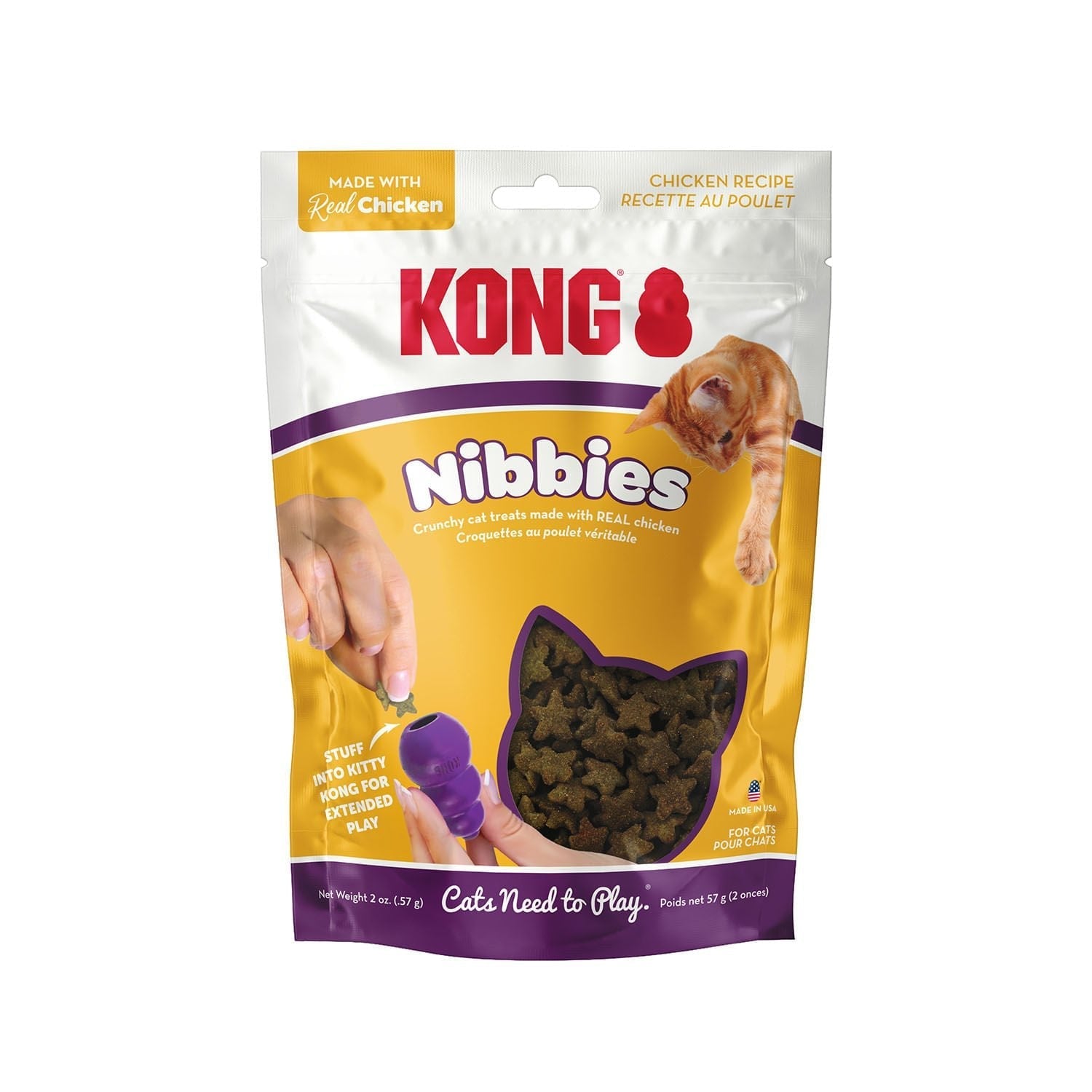 KONG Nibbies cat treats bag, chicken recipe, 2 oz, resealable pouch