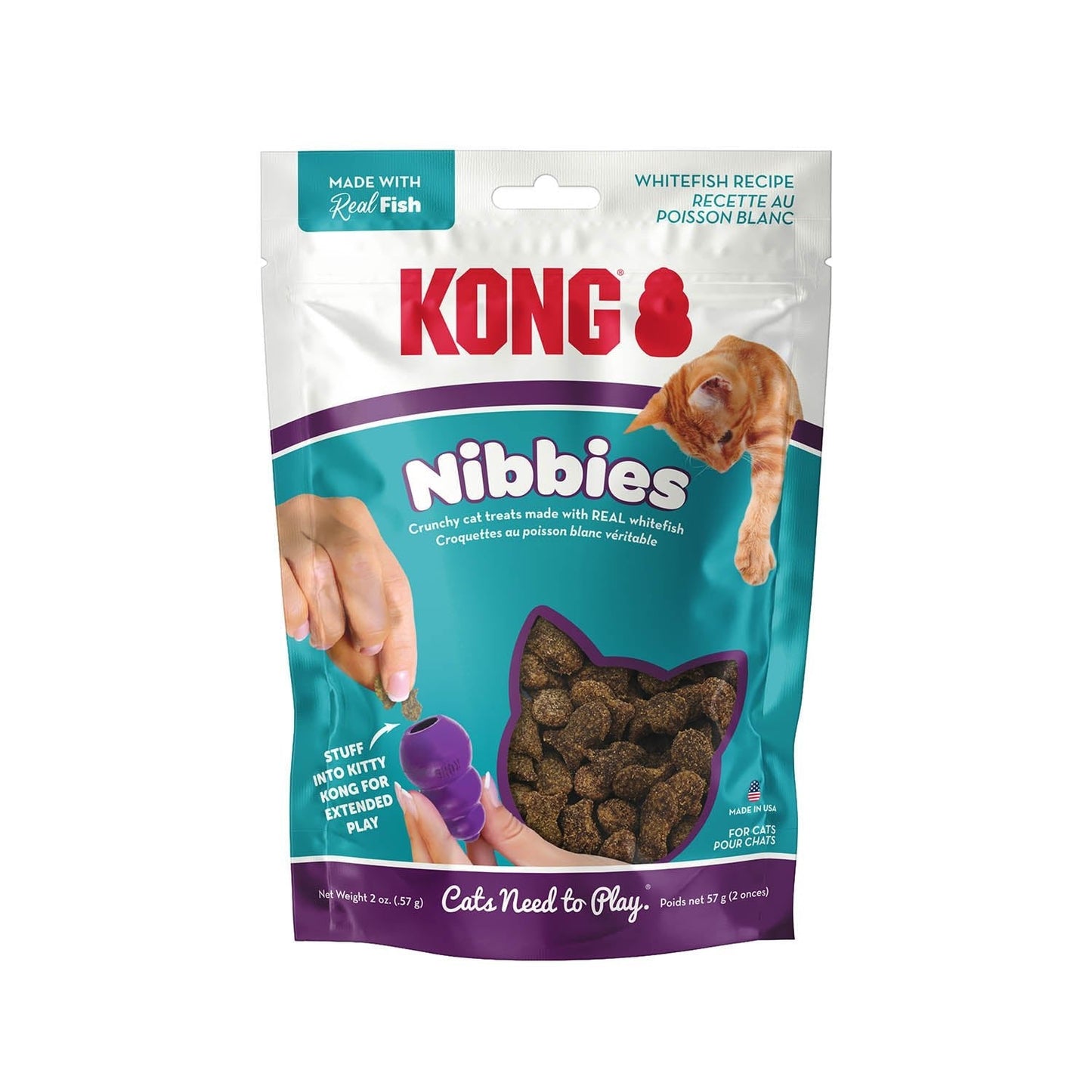 KONG Nibbies cat treats bag, whitefish recipe, 2 oz, resealable pouch