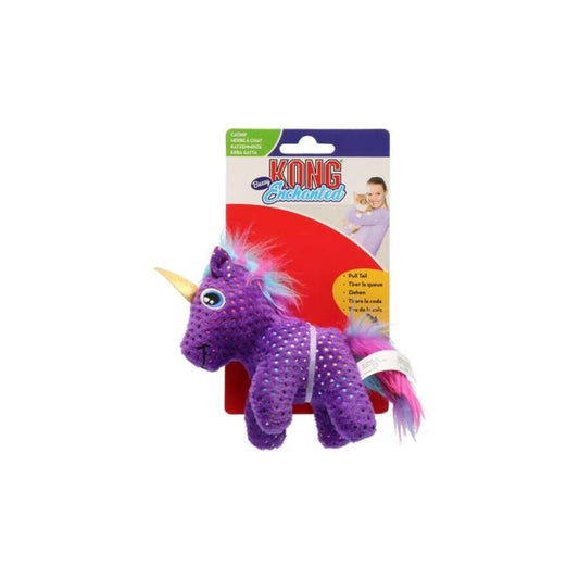 KONG enchanted purple plush unicorn cat toy with rainbow mane and crinkle