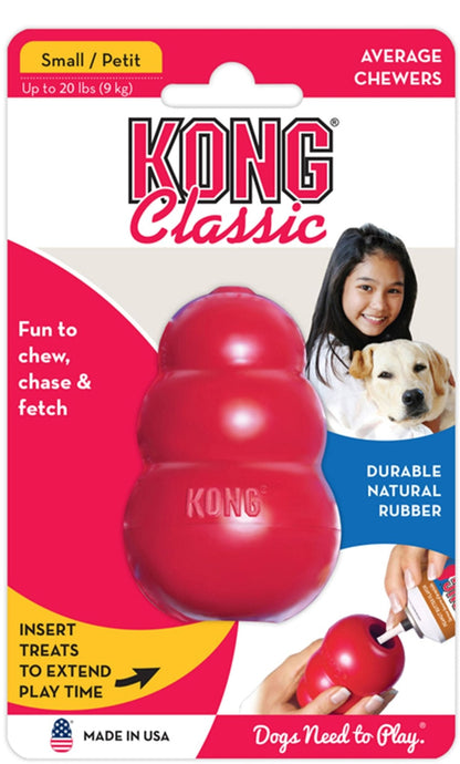 KONG Classic red rubber dog toy, Small size, on-package front view