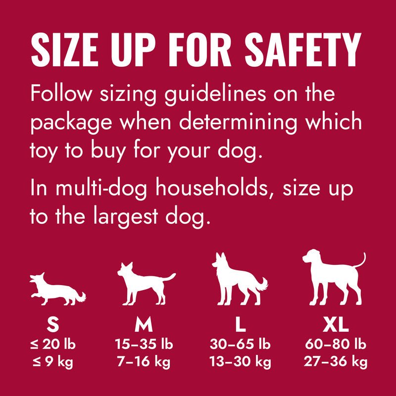 KONG Goodie Bone size chart graphic for dogs, sizes S to XL