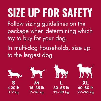 KONG Goodie Bone size chart graphic for dogs, sizes S to XL