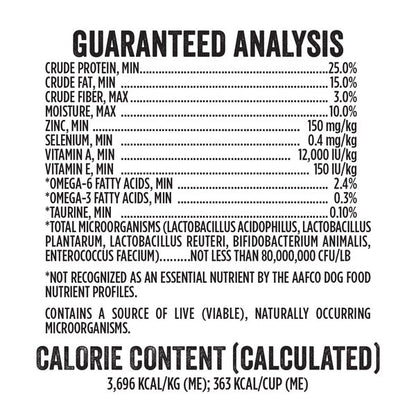 Guaranteed analysis panel for grain-free salmon and sweet potato dog food