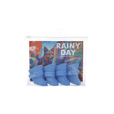 M-Pets blue waterproof dog boots, medium, pull-on set of five