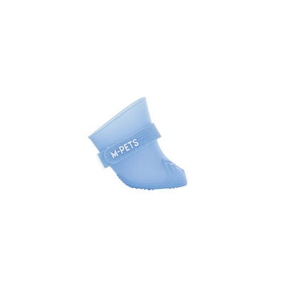 Single light-blue pull-on dog boot with M-PETS logo cuff