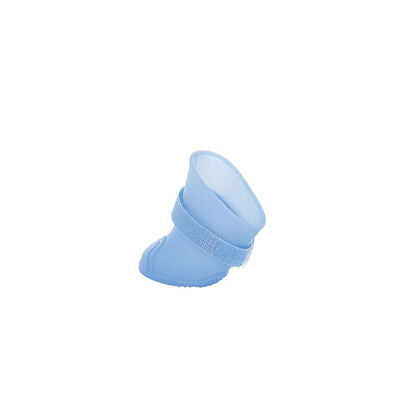 Light-blue pull-on dog boot with open top and padded sole