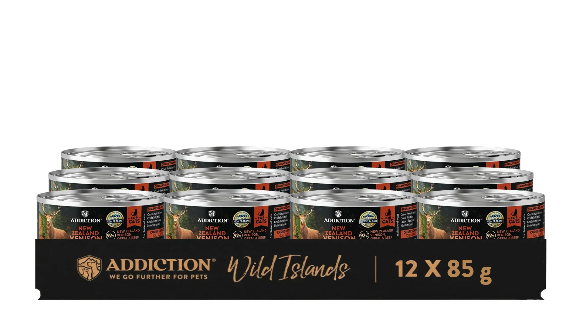 Addiction Wild Islands canned cat food pack, 12 x 85 g, venison recipe