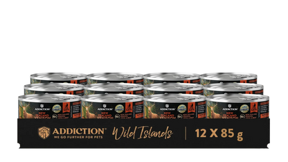 Addiction Wild Islands canned cat food pack, 12 x 85 g, venison recipe