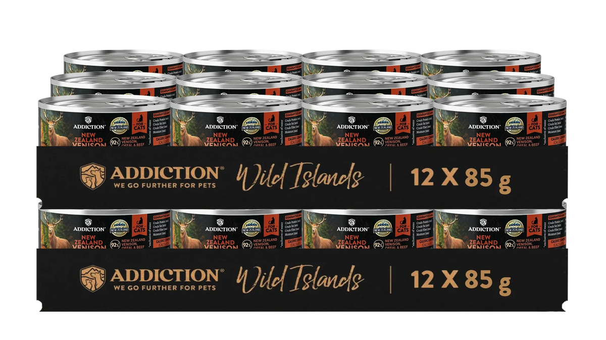 Pack of 12 cat food cans, Wild Islands venison recipe, 12 x 85 g
