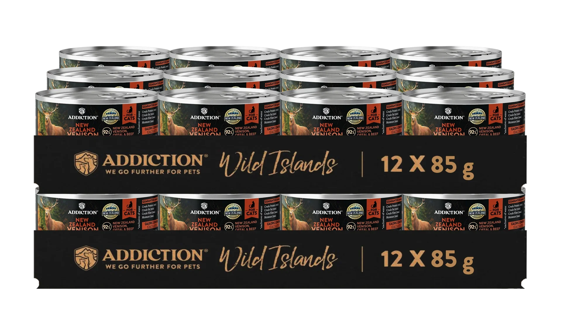 Pack of 12 cat food cans, Wild Islands venison recipe, 12 x 85 g