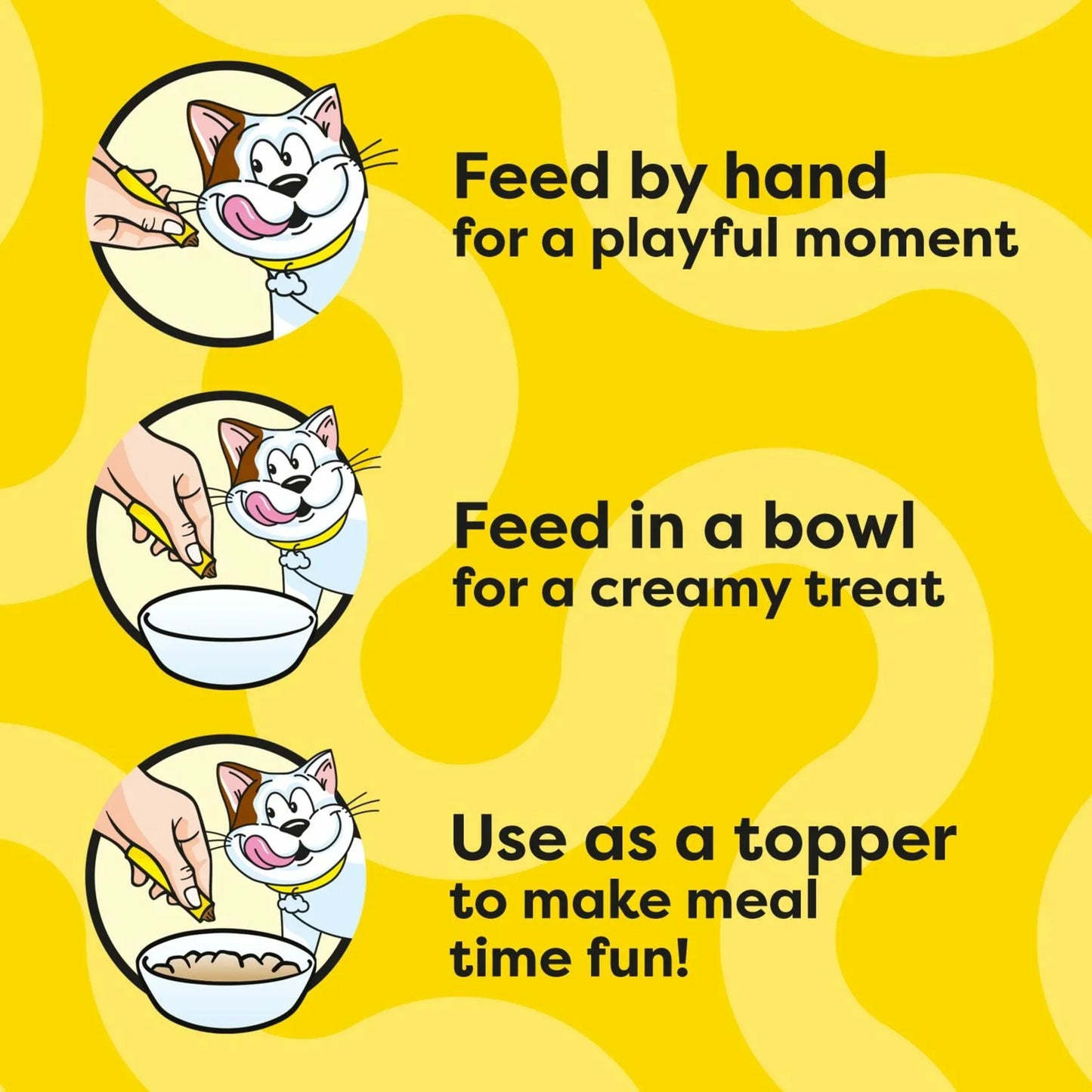 Cat treat feeding guide: hand feed, bowl treat, or meal topper for fun, creamy pet snacks