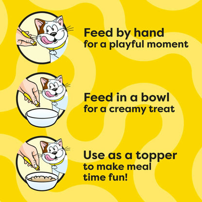 Cat treat feeding guide: hand feed, bowl treat, or meal topper for fun, creamy pet snacks