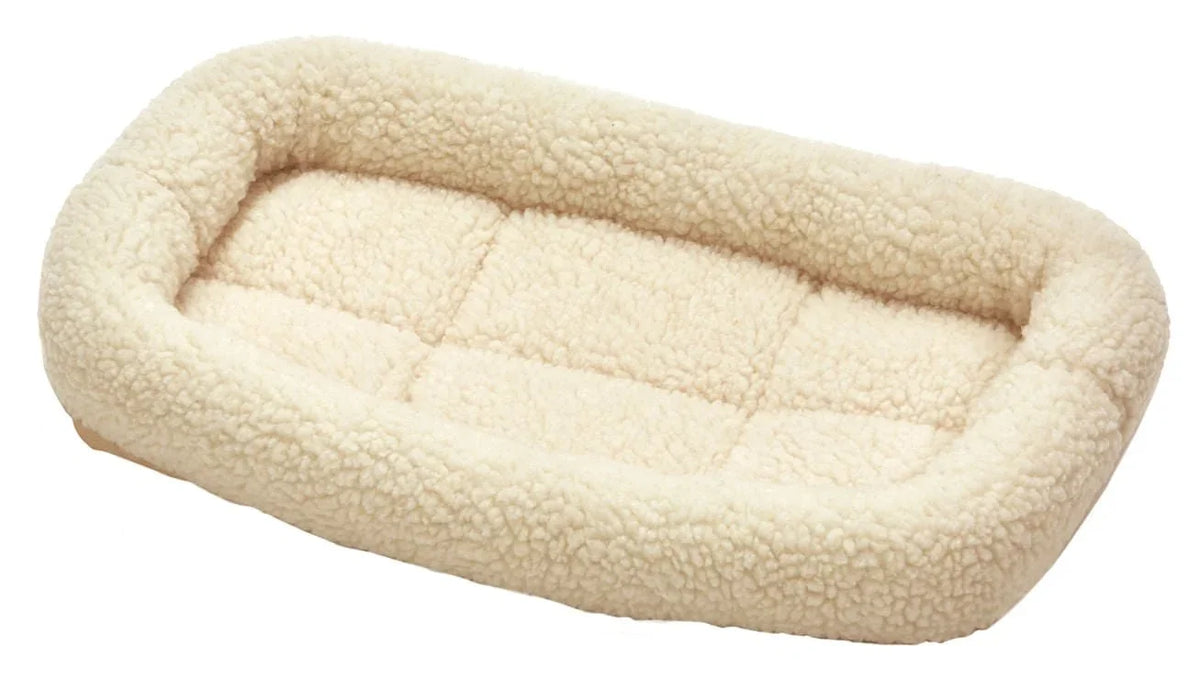 Soft cream pet bed with cozy sherpa lining for dogs and cats