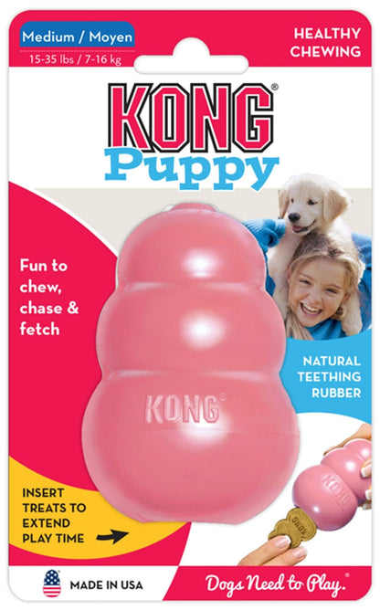 KONG Puppy treat-stuffing chew toy, medium, pink natural rubber in package