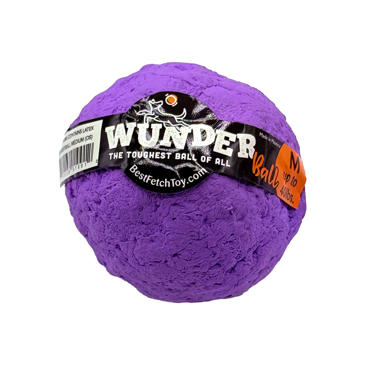 Purple WUNDERball fetch toy ball with black logo band and text label