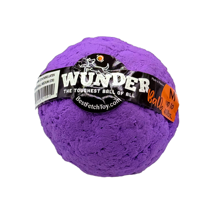 Purple WUNDERball fetch toy ball with black logo band and text label