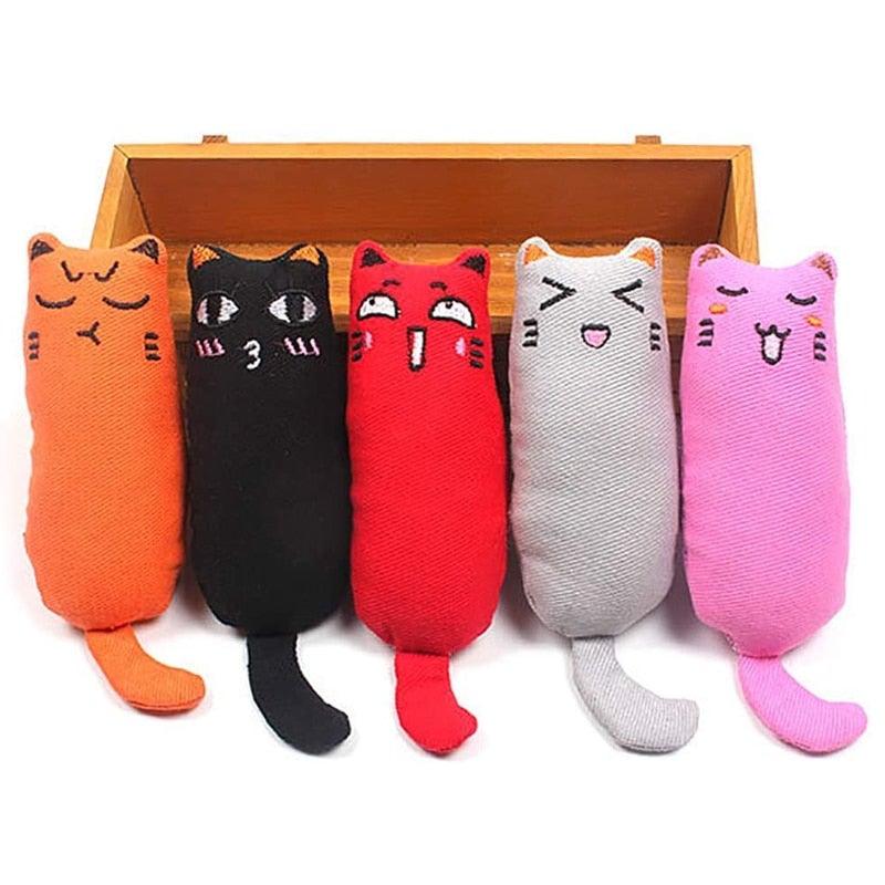 Catnip cat toy, orange plush cat with face and long tail