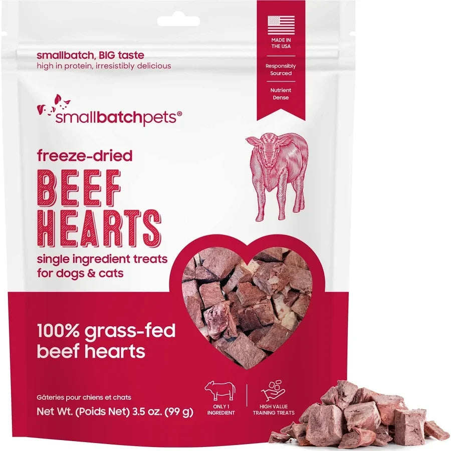 smallbatchpets freeze-dried beef heart dog & cat treats bag, heart-shaped photo