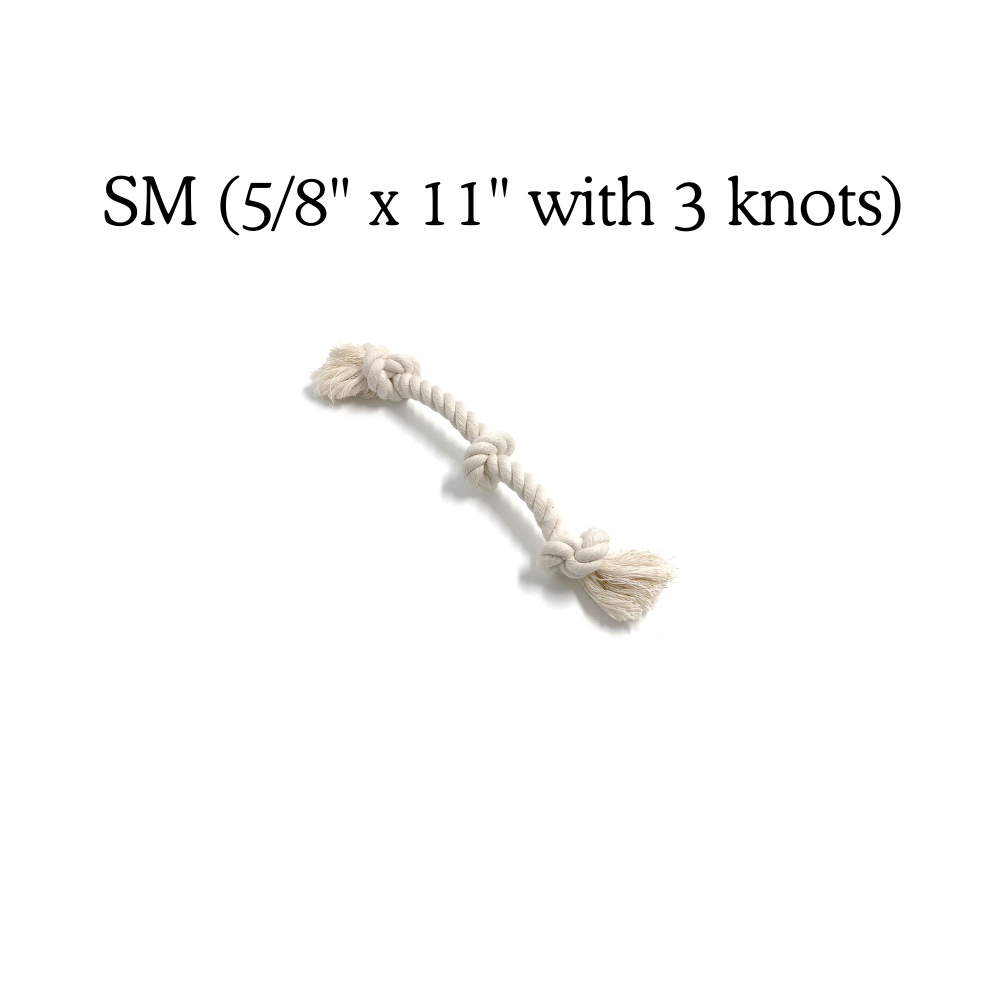 Small dog rope toy with 3 knots, 5/8" x 11", durable chew toy for pets
