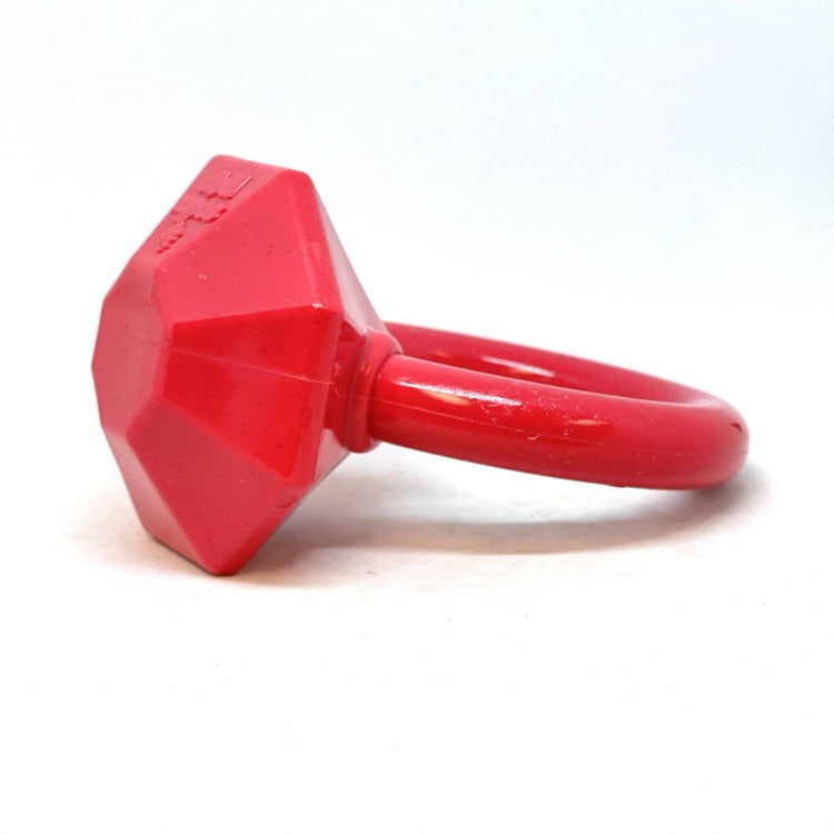 Red diamond teething ring with long handle and circular loop