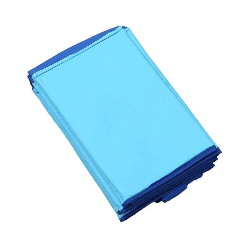 Foldable blue pet swimming pool packed flat for storage