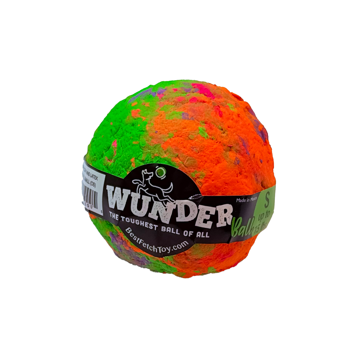 Swirl WUNDERball fetch toy ball with orange and green textured surface