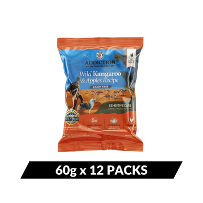 Addiction Pet Foods USA Wild Kangaroo & Apples Recipe grain-free dry dog food, 60g x 12 packs
