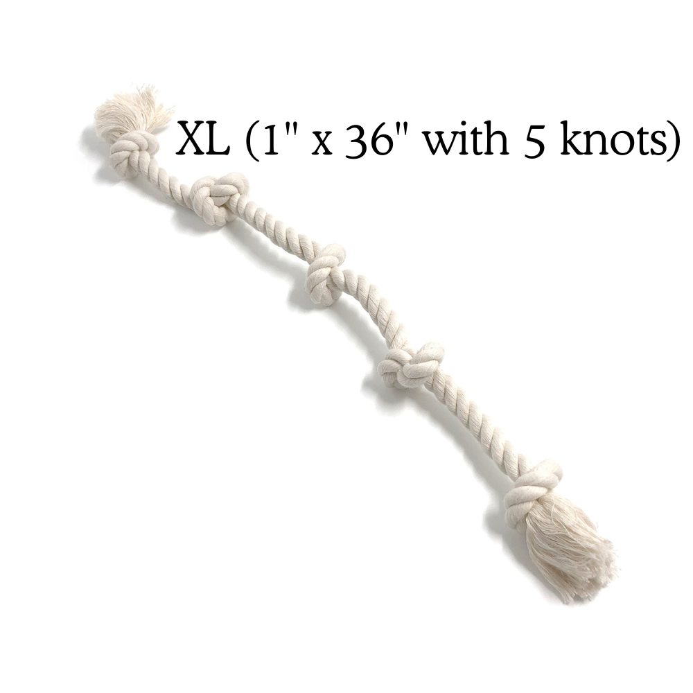 XL 36-inch cotton rope dog toy with 5 knots for chewing and tug-of-war play