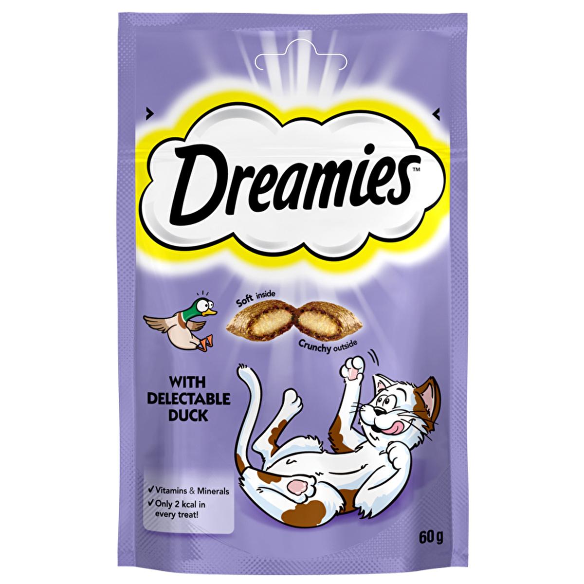 Dreamies duck flavored cat treat pouch, soft inside crunchy outside, 60 g